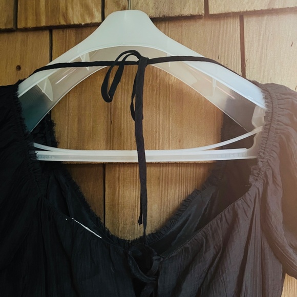 &merci Crinkle Babydoll Mini Dress High Waist Black Fit & Flair Puff Sleeve L - Picture 9 of 12